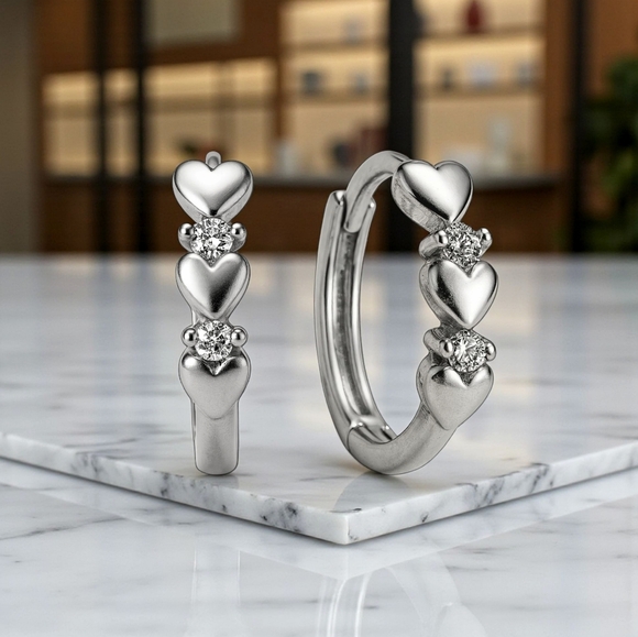 ๐๏ธMinimalist Hoop Heart Earrings S925 Sterling Silver Dainty Zirconia Gift - Picture 7 of 15